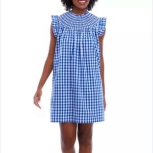 Crown & Ivy Blue Gingham Smocked Dress - EUC